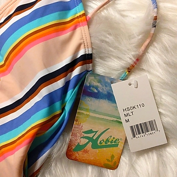 New with tags HOBIE sexy Pink Stripe Low back Surfer Girl Swimsuit Junior Teen - Picture 5 of 16